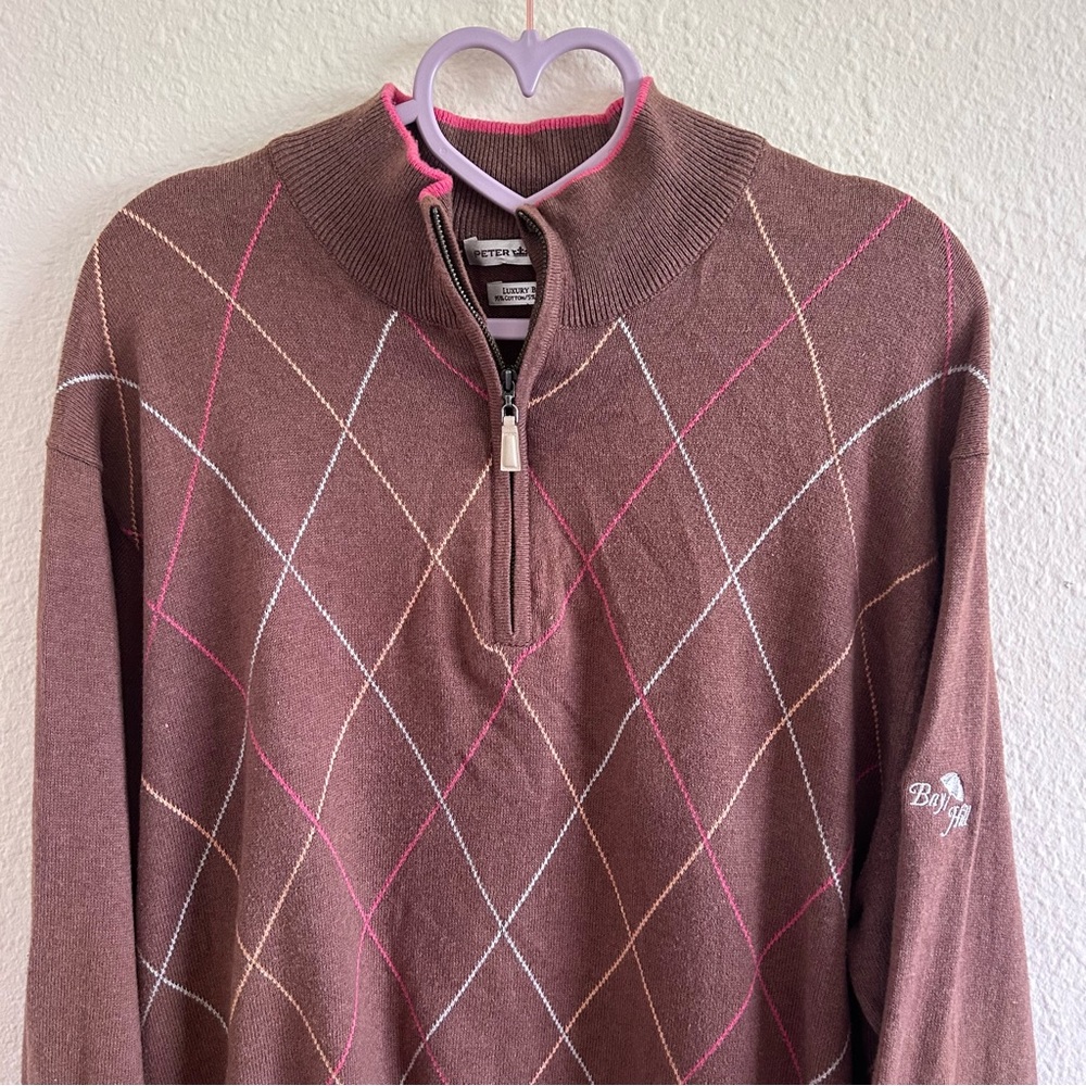 Peter Millar Sweater Argyle Cashmere Blend Golf Pullover Quarter Zip M Medium